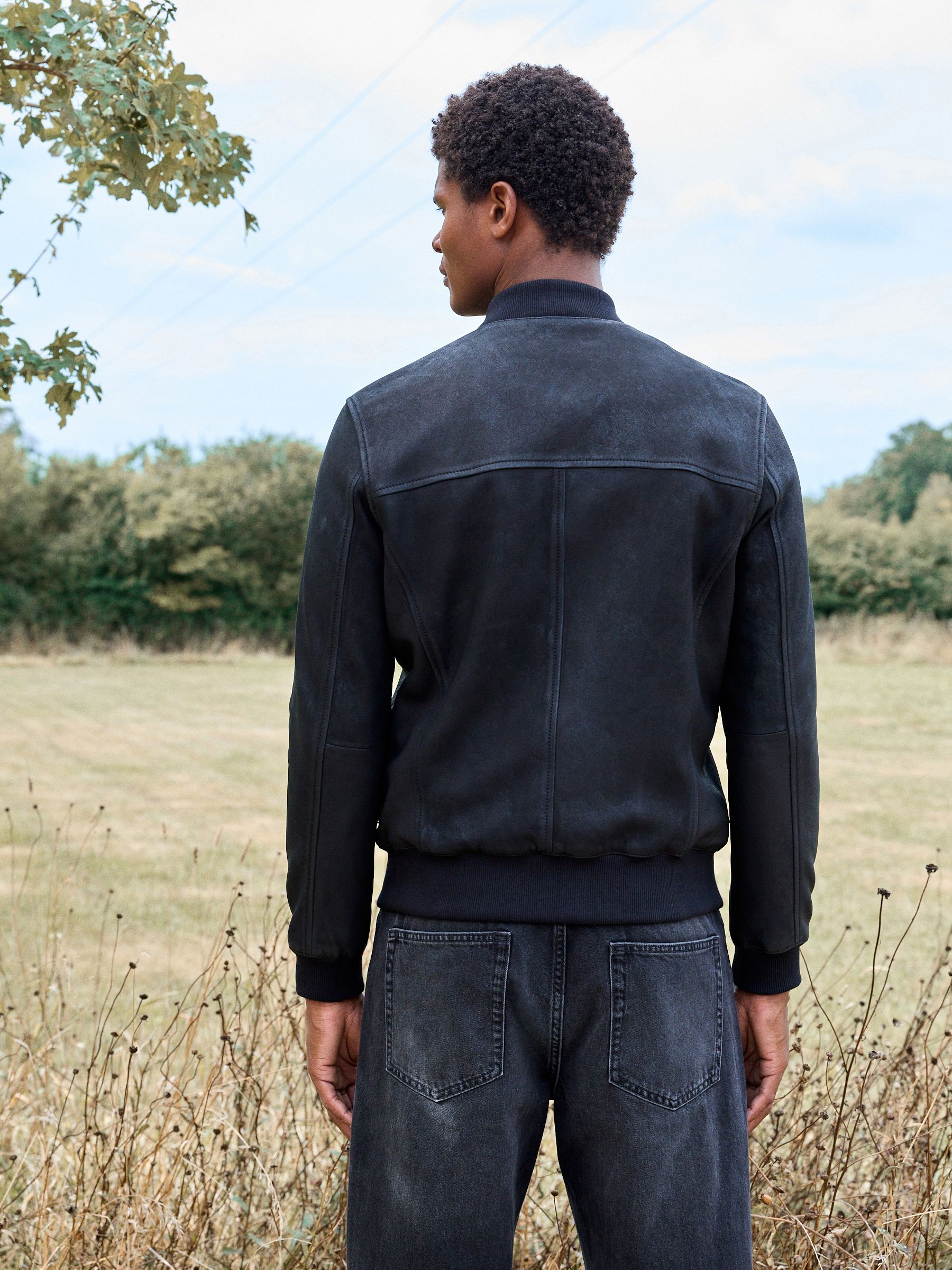 Zwart - Nubuck leren bomberjack