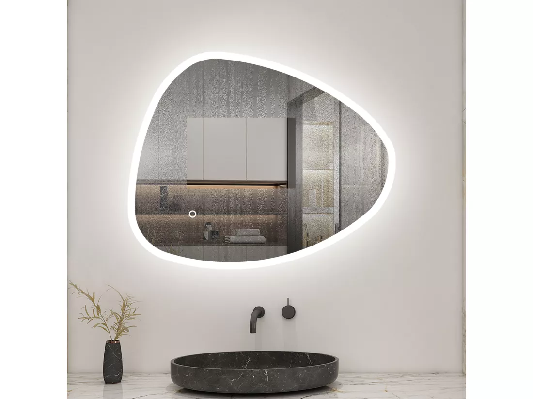 AICA LED Miroir lumineux 100 x 80cm avec anti-buée + 3 Couleurs + dimmable + mémoire, Miroir salle de bain