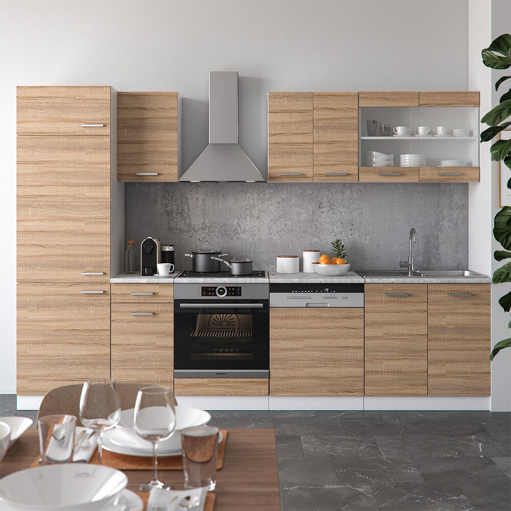VICCO KÜCHE R-LINE 300 CM KÜCHENZEILE KÜCHENBLOCK EINBAUKÜCHE – SONOMA EICHE