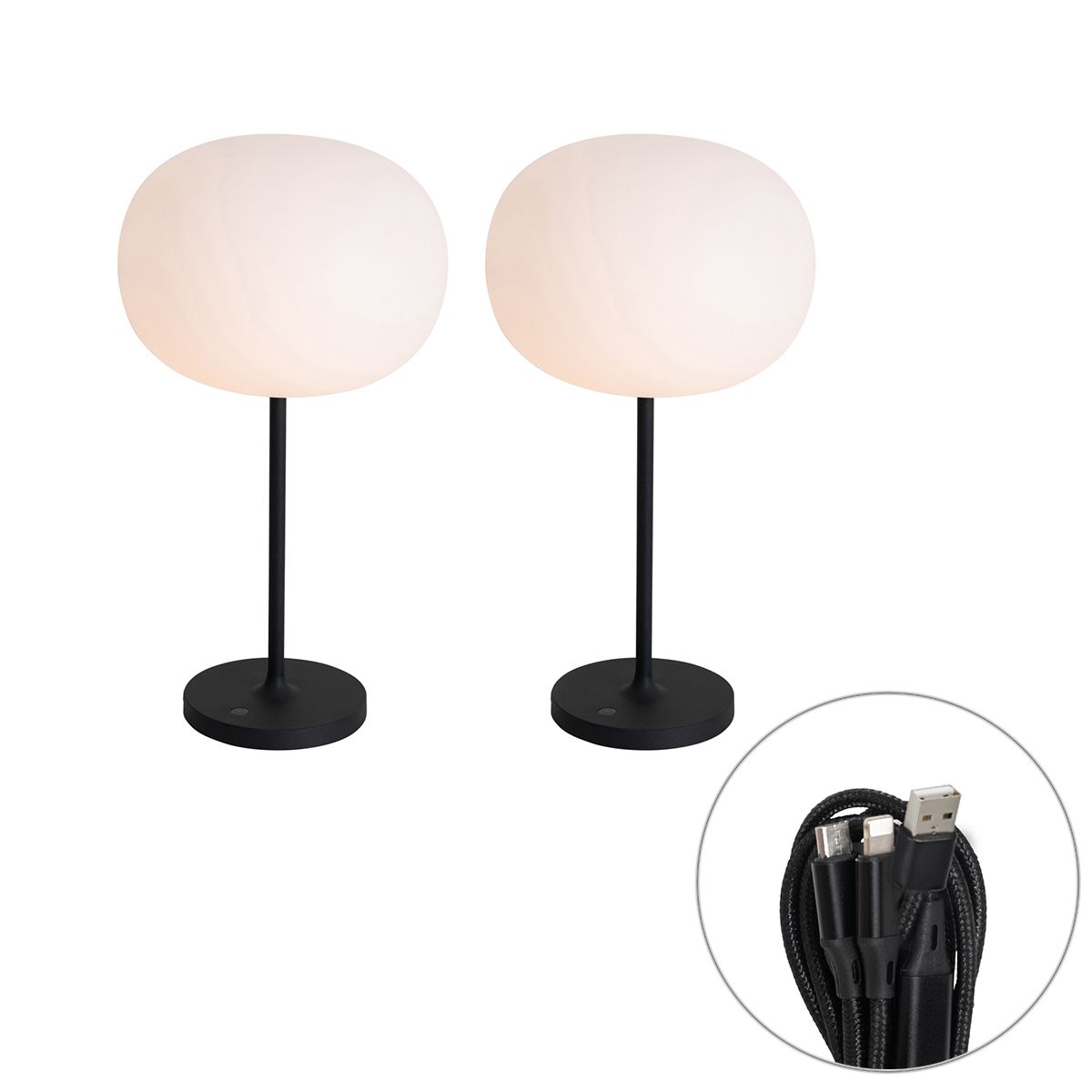 Set van 2 moderne tafellampen wit oplaadbaar - Maloi