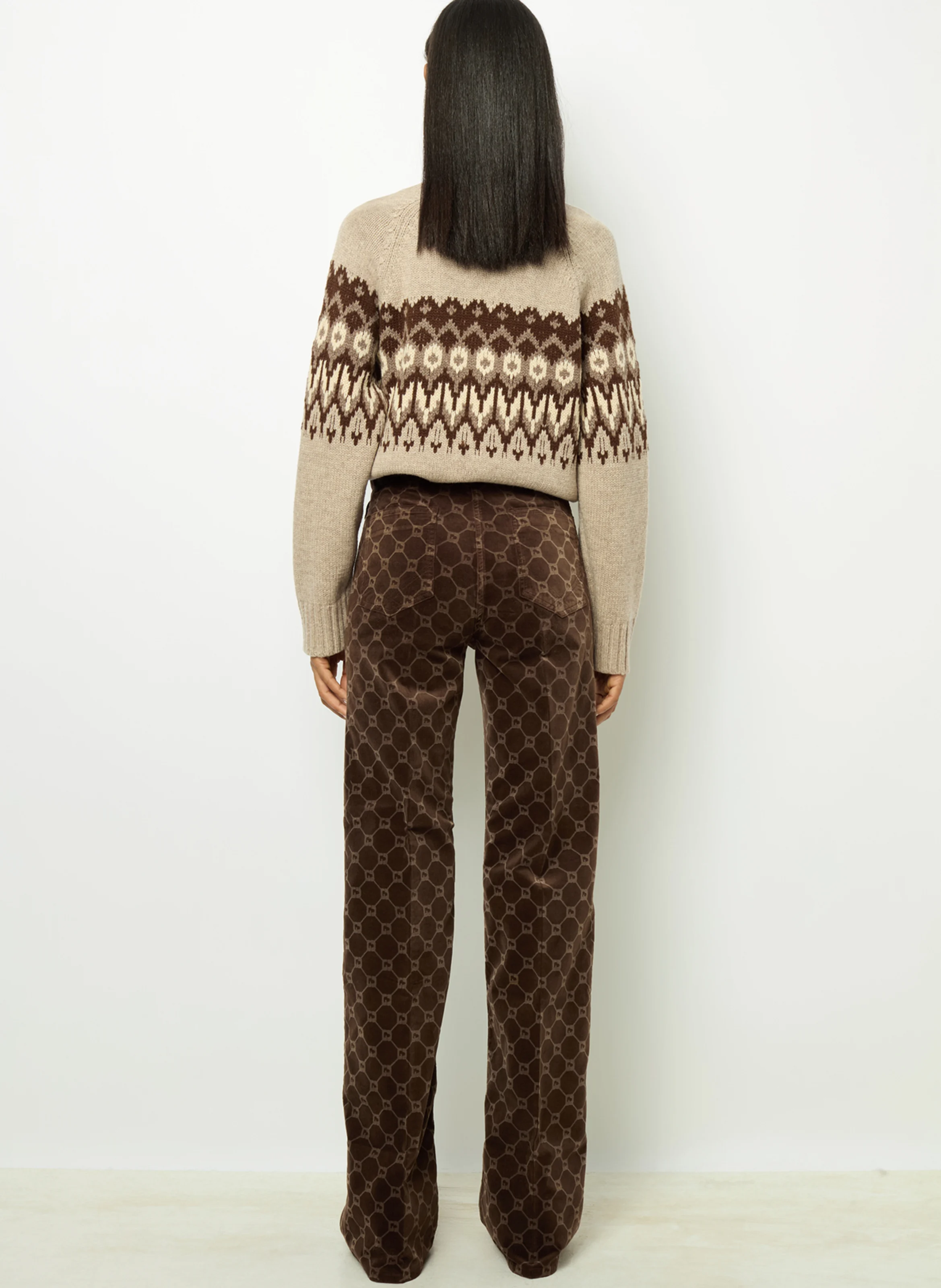 ANNA - Pantalon flare en coton mélangé | Marron