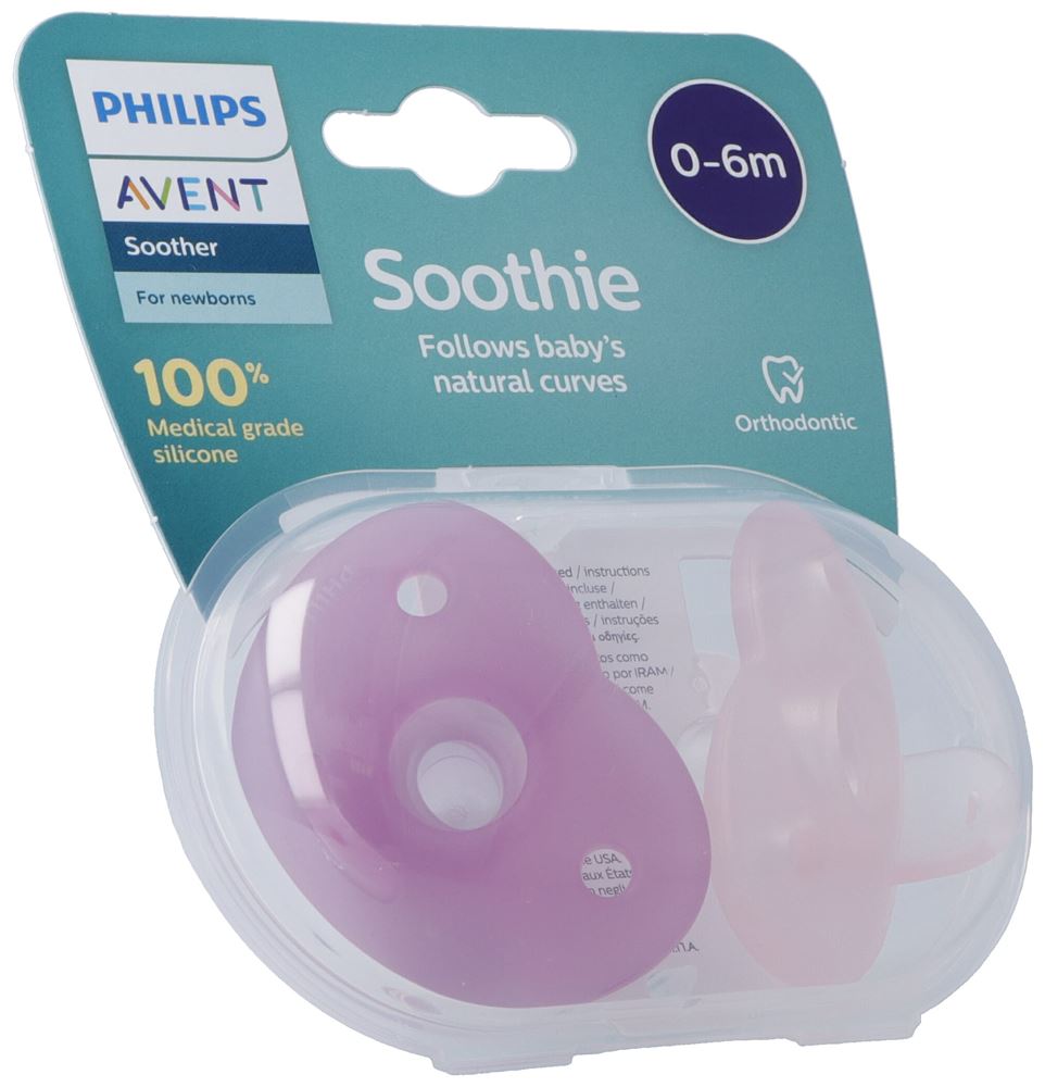PHILIPS Curved Soothie<br>2 Stück, Pink 0-6m inklusiv Stericase