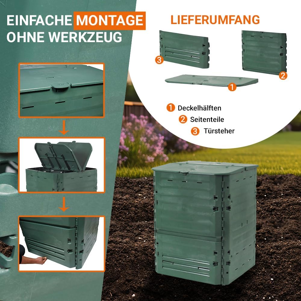GARANTIA Thermo-King Komposter 600 Liter grün - Komposter Garten, Schnellkomposter, Abfall & Recycling, Biomüll, Komposteimer, Thermokomposter, Garten, Schnellkomposter Garten, Kompost