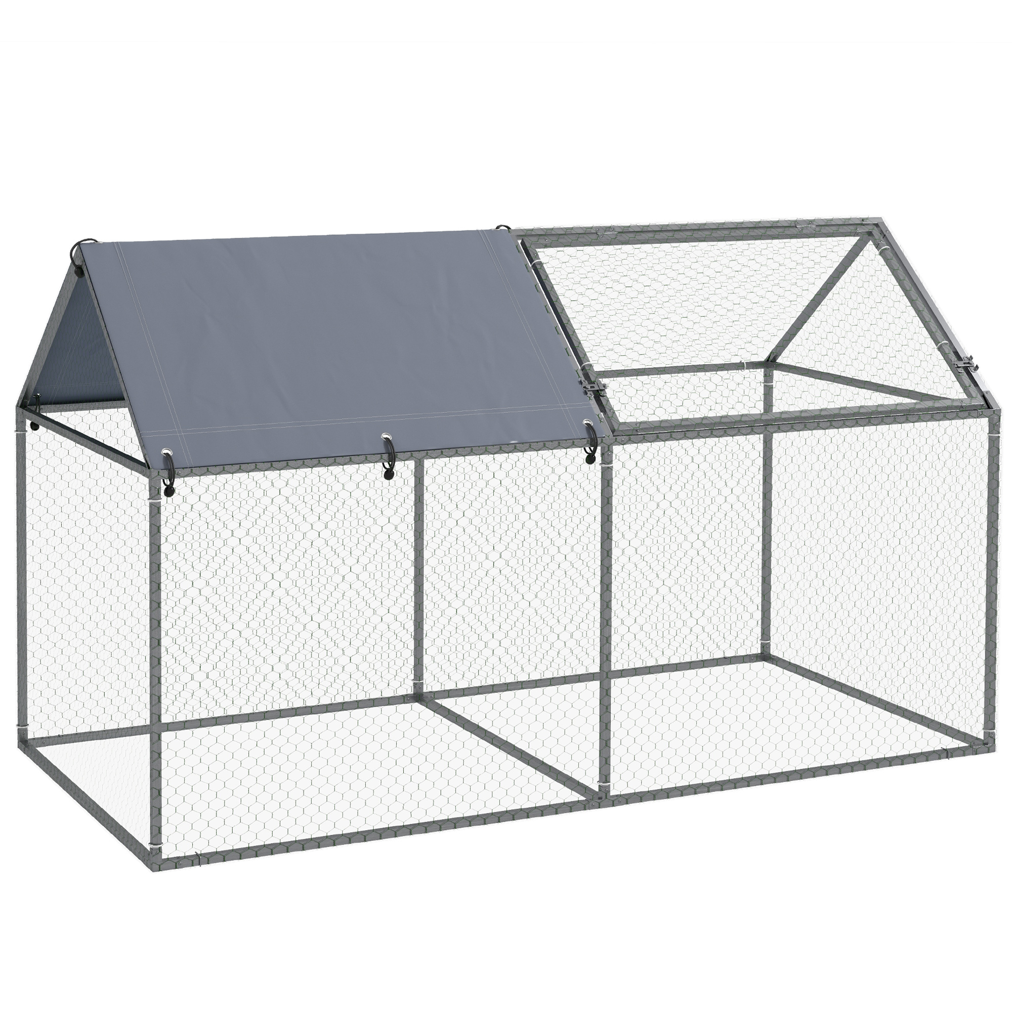 Gaiola PawHut para pequenos animais, cercado de aço para animais de estimação com 1 porta superior e 1 cobertura de tecido anti-UV para jardim externo, 198x100x120 cm, prata