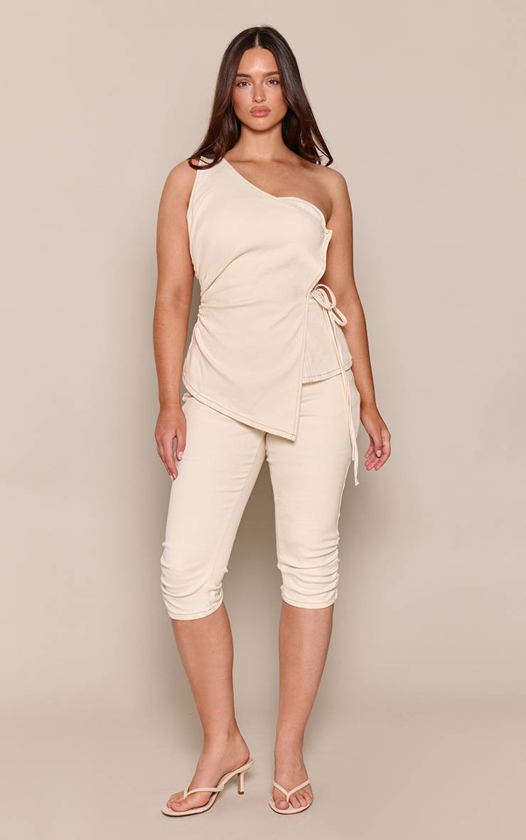 Ecru Jean Capri En Denim Clair Froncé Shape