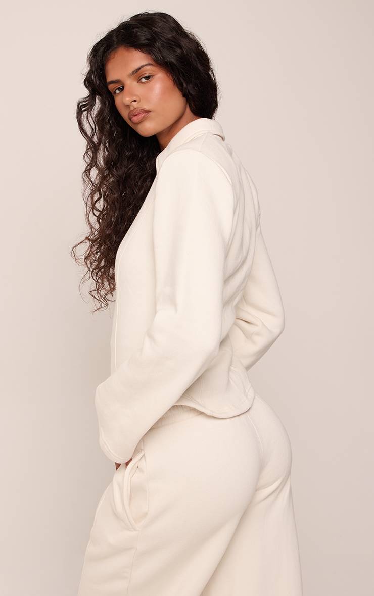 Crème Veste Sweat Zippée Cintrée À Épaules Rembourrées