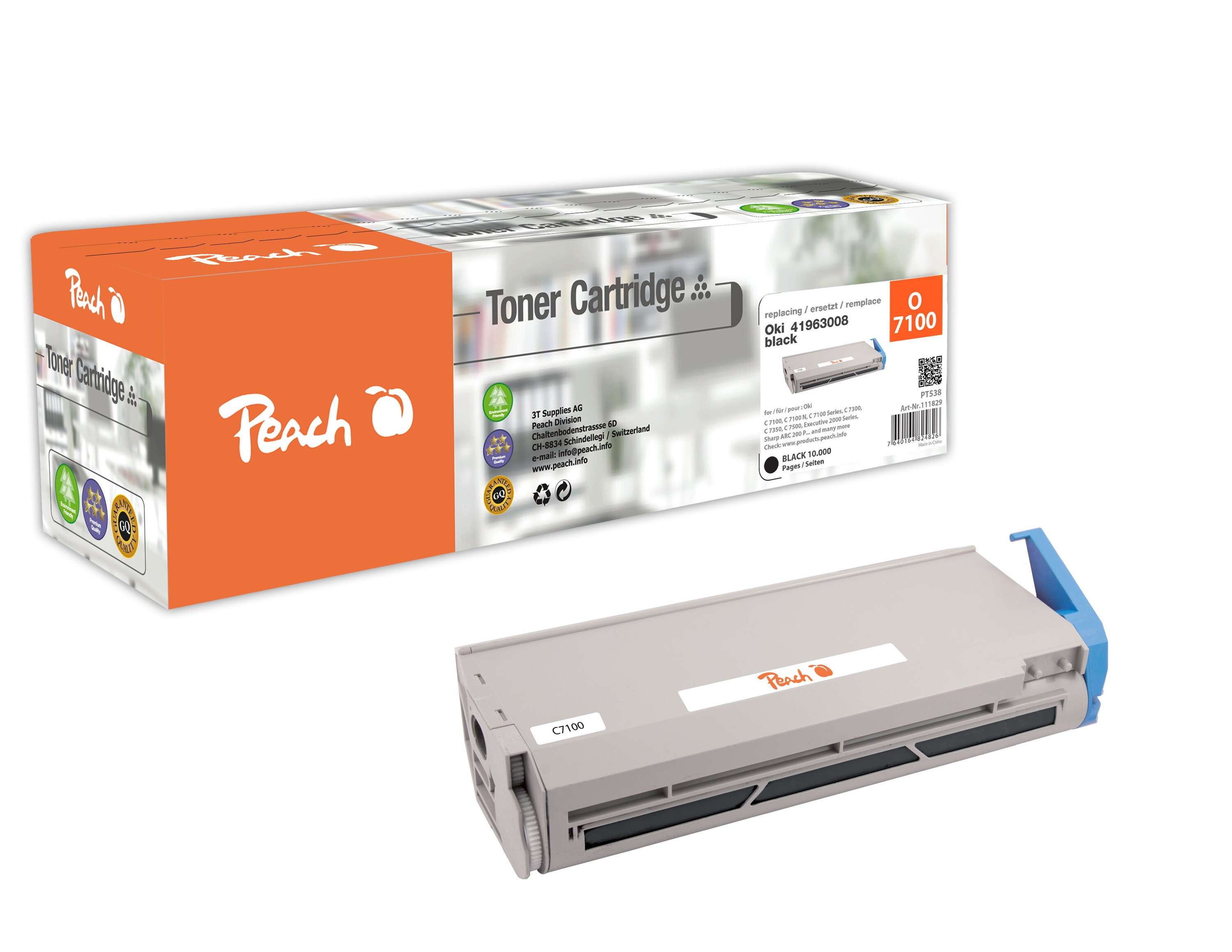 Peach O4196-3008BK Toner bk ersetzt Sharp, OKI No. 4196-3008BK, 41963008 für z.B. OKI C 7100, OKI C 7100 N, OKI C 7300, OKI C 7300 DN (wiederaufbereitet)