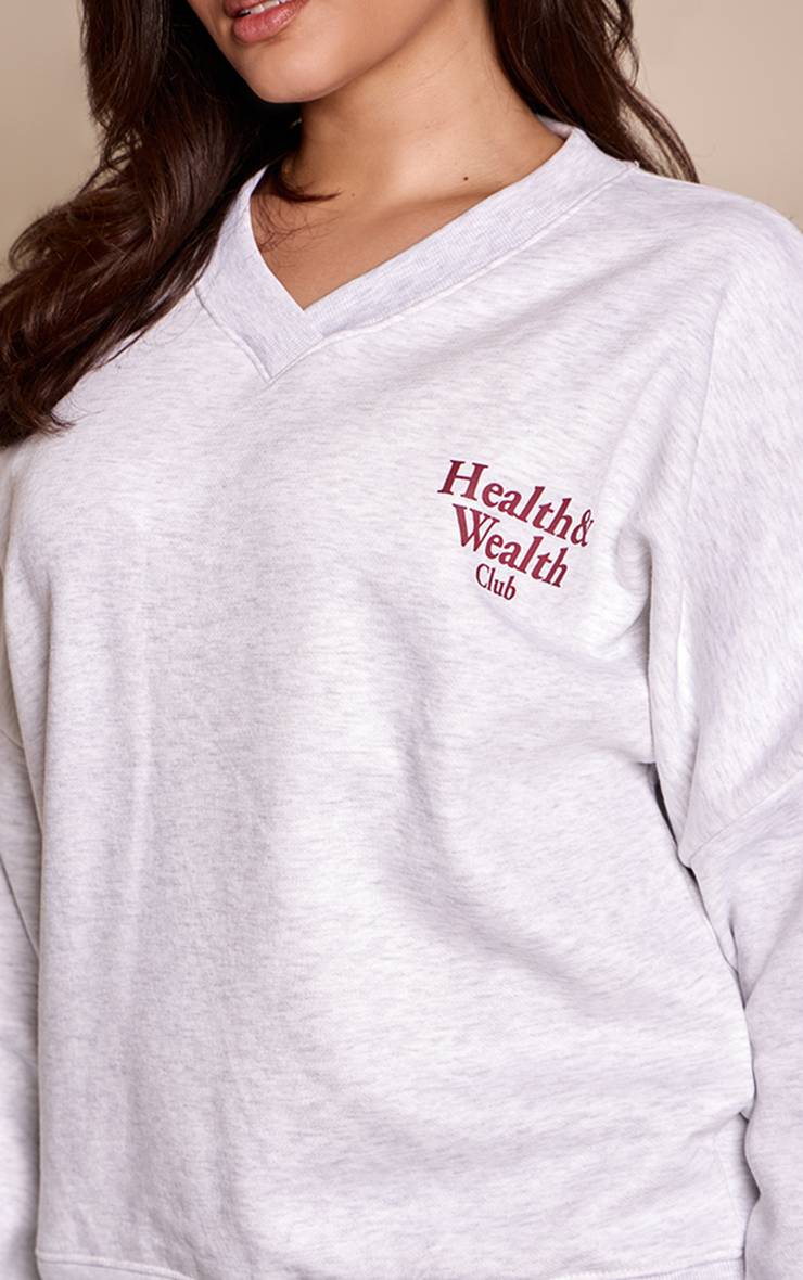 Gris Cendré Sweat-shirt Col V Health Club Grande Taille
