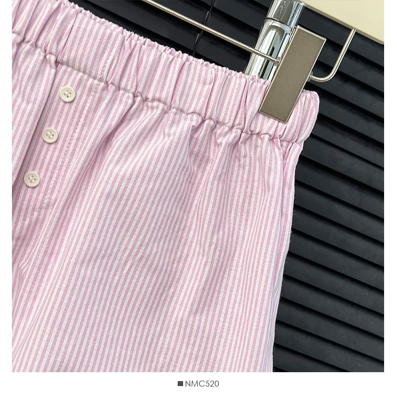 Lemongrass - Casual shorts met kant en strepen