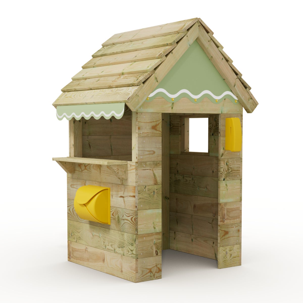 WICKEY Kinder Speelhuisje met Houten Dak en Raam - Pastelgroen