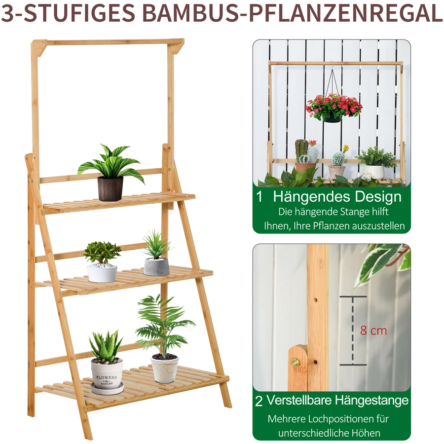 Outsunny Pflanzentreppe mit 3 Stufen natur