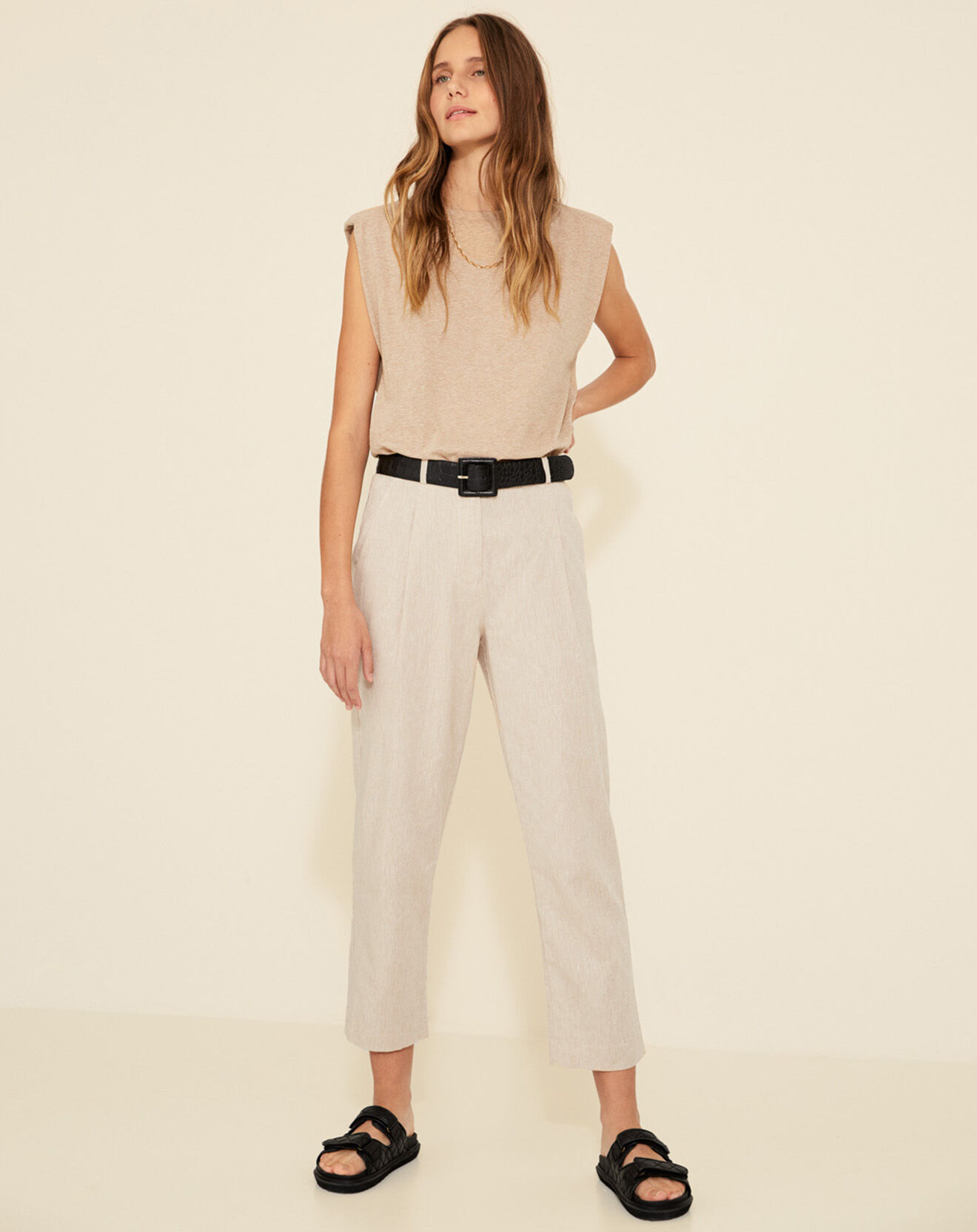 Yerse Pantalon en Lin mélangé Aurélie beige