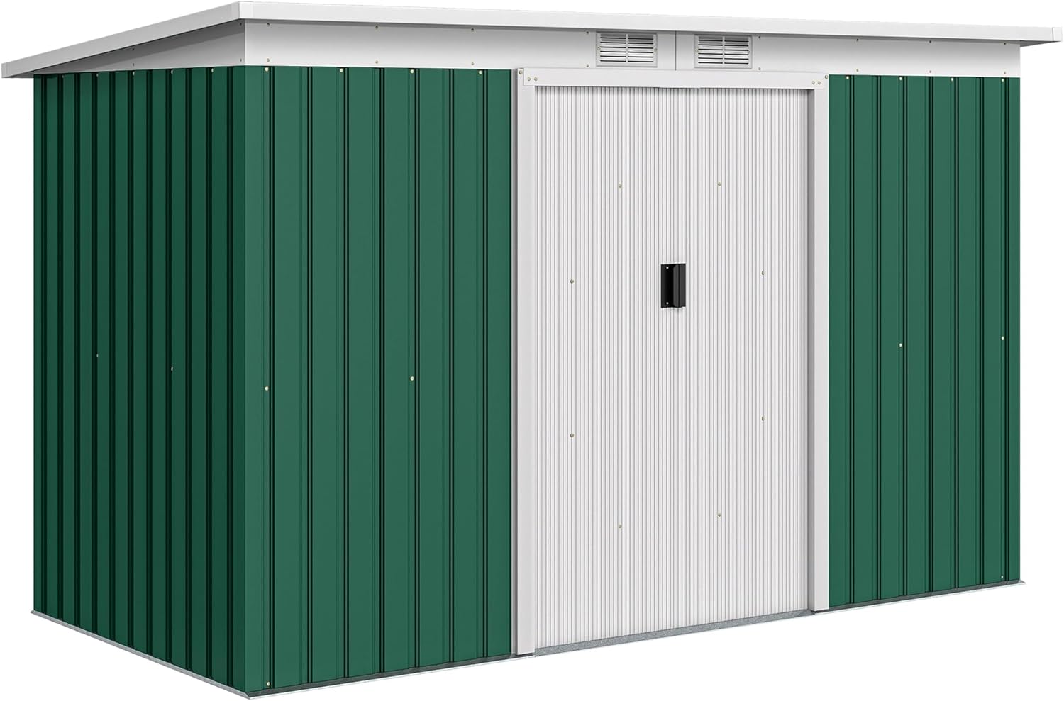 Outsunny Metall Gerätehaus 6,3m³ 280x130x172cm Geräteschuppen mit Pultdach Schiebetür wetterfest Gartenhaus Outdoor Garten Schuppen Schrank für Hinterhof Außenbereich Anthrazit, Dunkelgrün