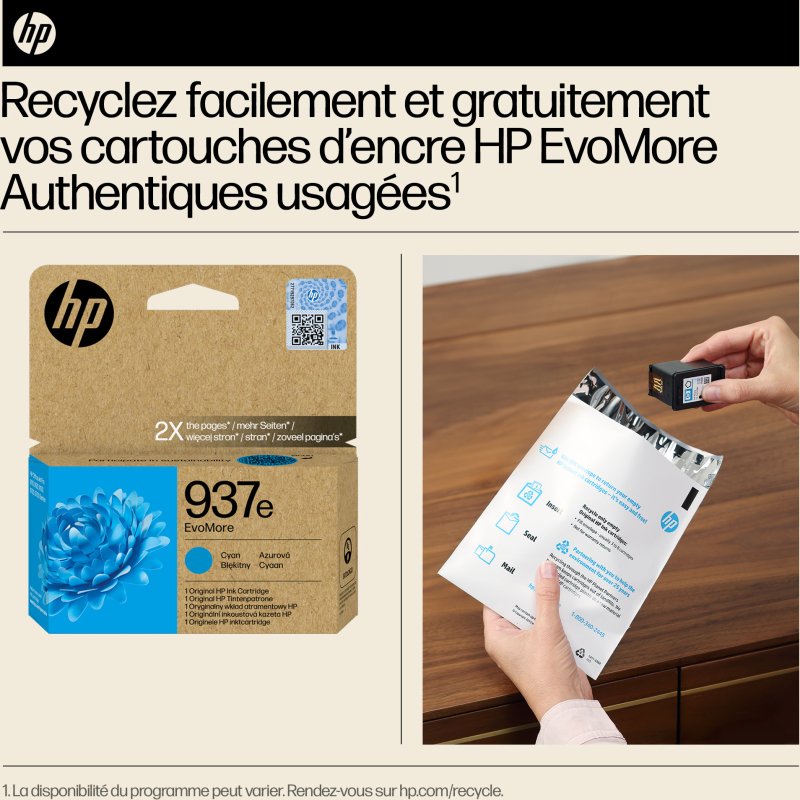 HP 937e Cartouche d’encre authentique Cyan EvoMore
