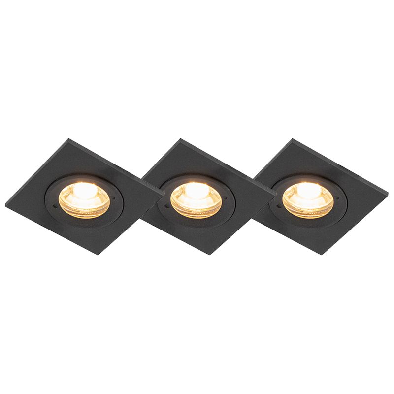 Set van 3 badkamer inbouwspots zwart vierkant IP44 - Xena
