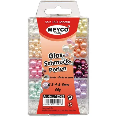 Meyco Glas-Schmuck-Perlen 3-4-6-8 mm bunt sortiert