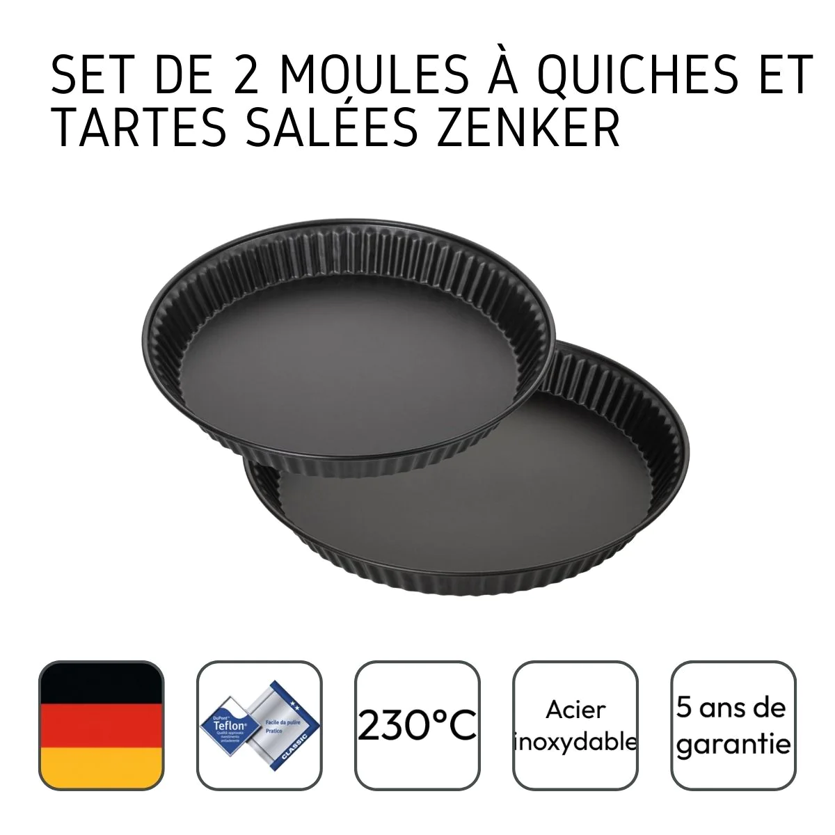 Set de 2 moules à tartes ou quiches de 28 cm et 30 cm Spécial Countrie