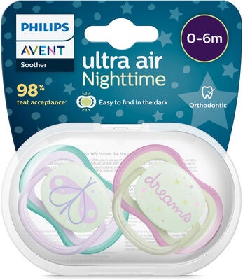 Philips Avent Ultra Air Night Smokker 2-Pack 0-6m, Grønn/Lilla