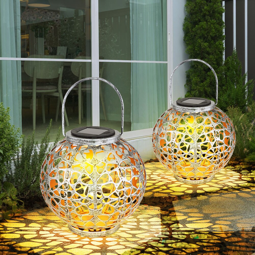 LED Solarleuchte, Kugel, Lichteffekt, silber-antik, H 29 cm