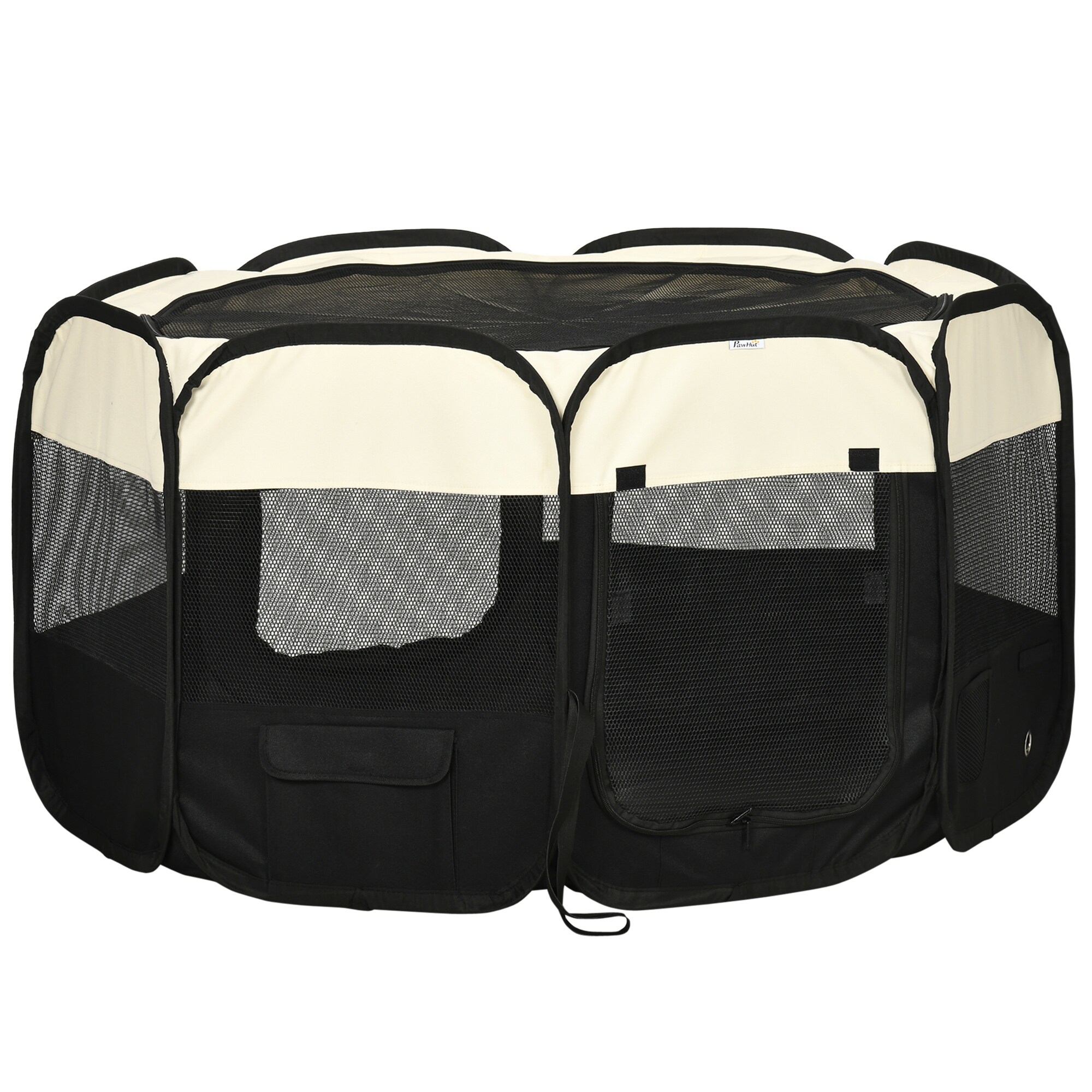 PawHut Welpenlaufstall mit Schutznetz schwarz, weiß 118L x 118B x 62H cm