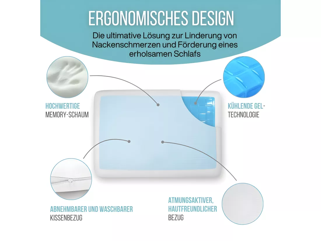 Oreiller Gel Rafraîchissant Rectangulaire 60x40 Double Face, Ergonomique - ConfortGel