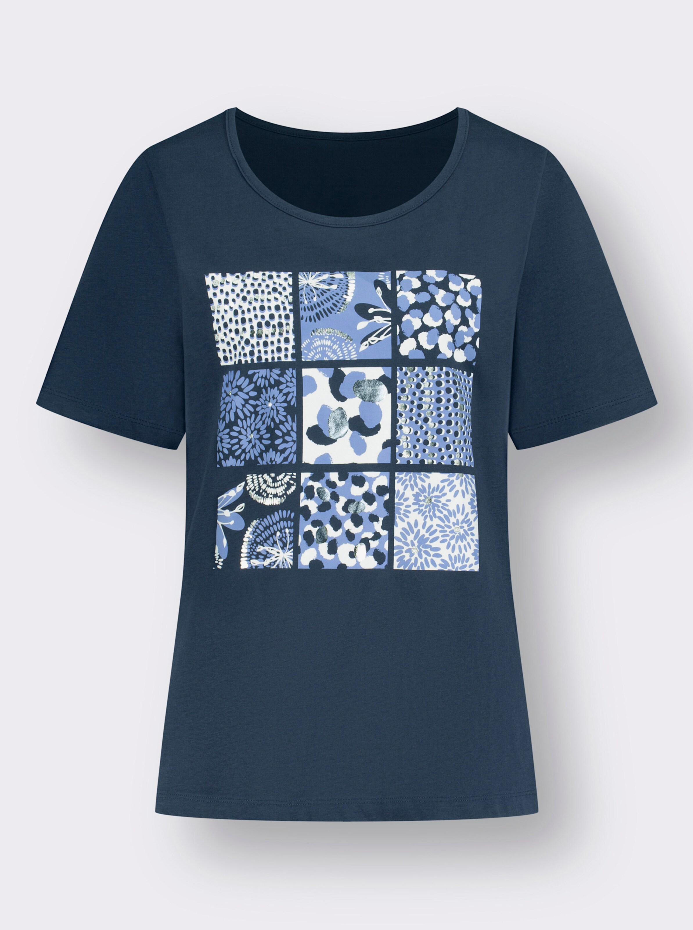 Rundhalsshirt mit silberfarbenem Folien-Print