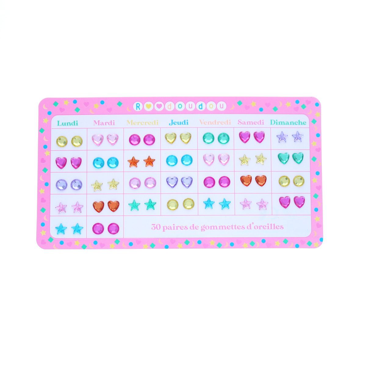 Boucles d'oreilles autocollantes semainier Roodoudou