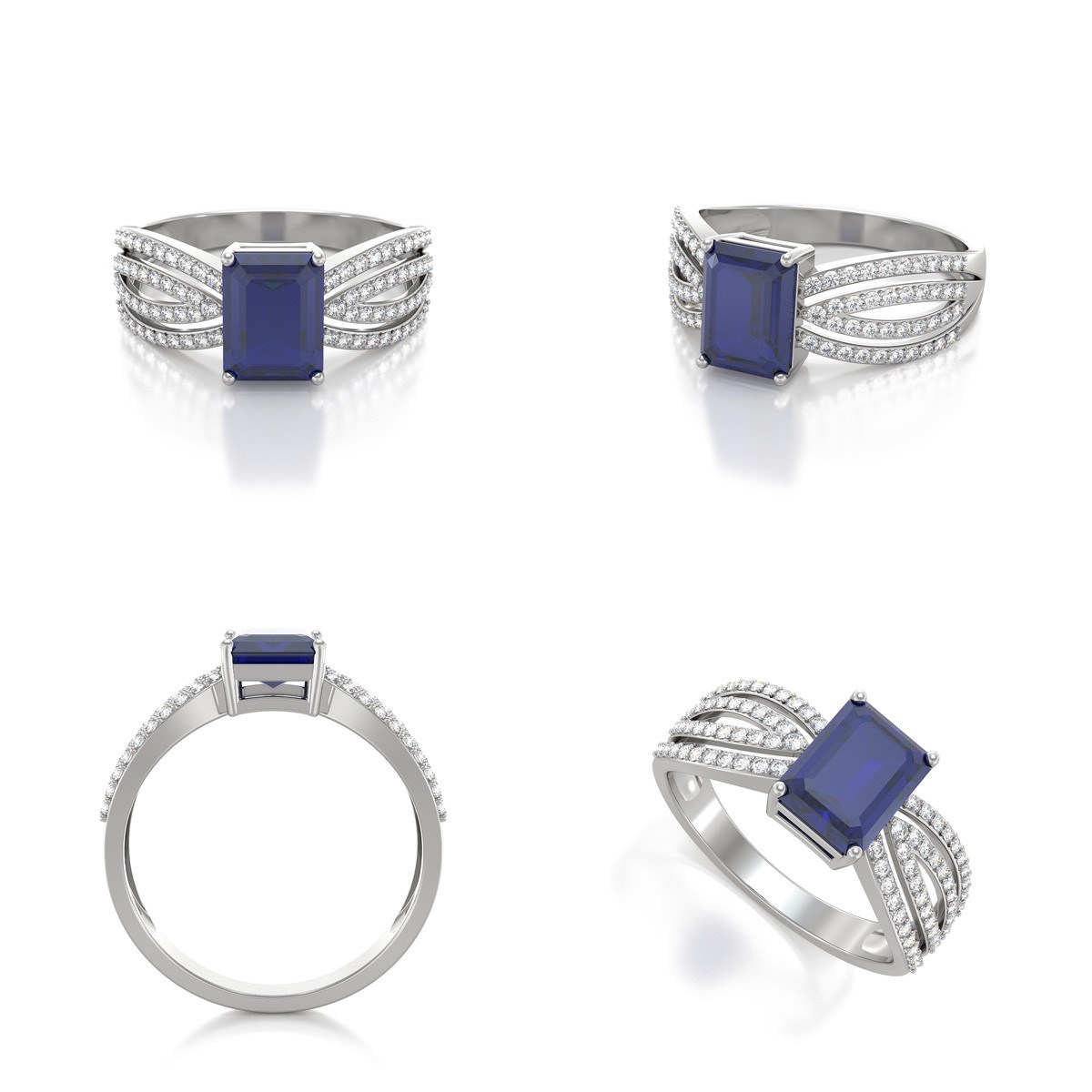 Bague Saphir et diamants sur Argent 925 2.97grs