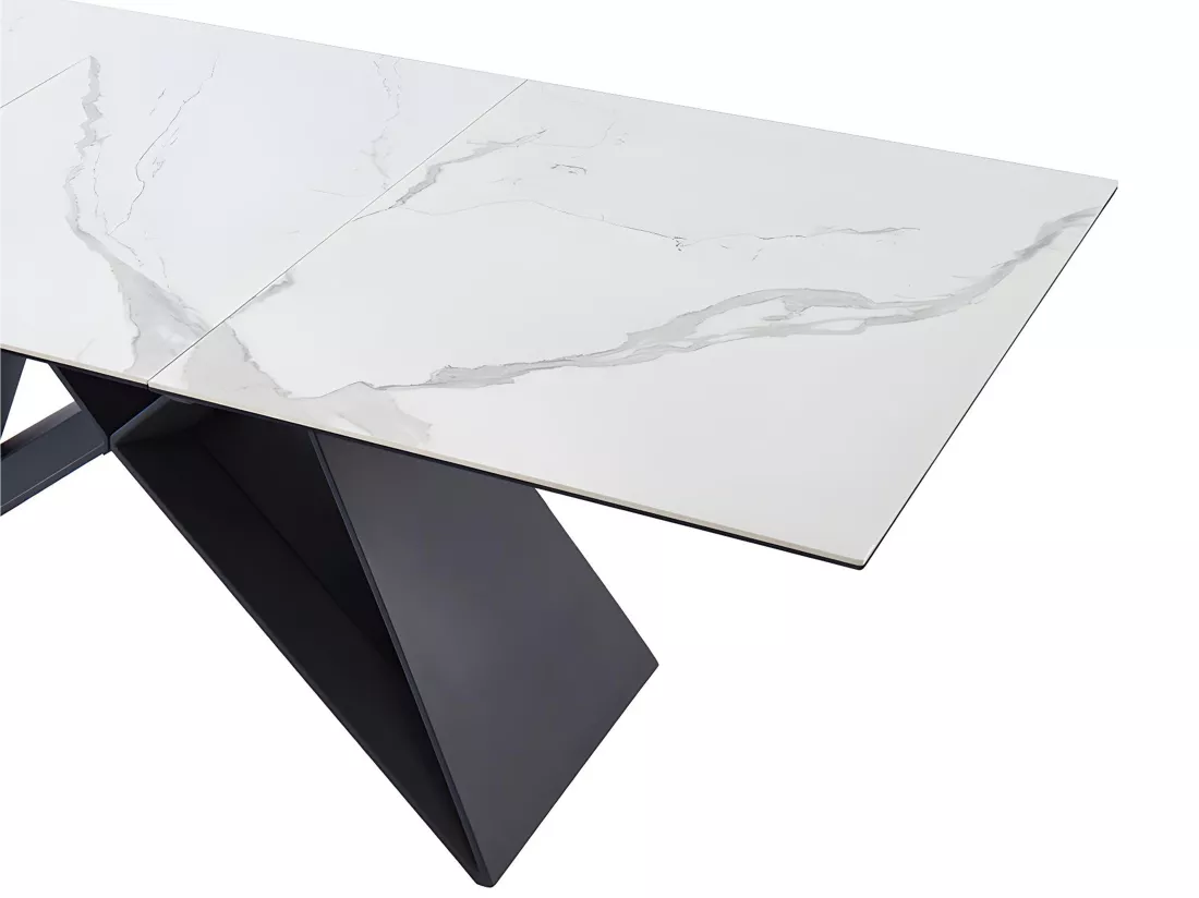 Table à manger extensible LIBSY - 6 à 8 personnes - Céramique et Métal - Blanc de Maison Céphy