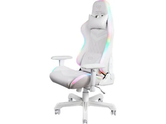 DELTACO GAMING GAM-080 - Spillestol - ergonomisk - armstøtter - T-formet - vippe - drejeled - kunstig læder - hvid, RGB