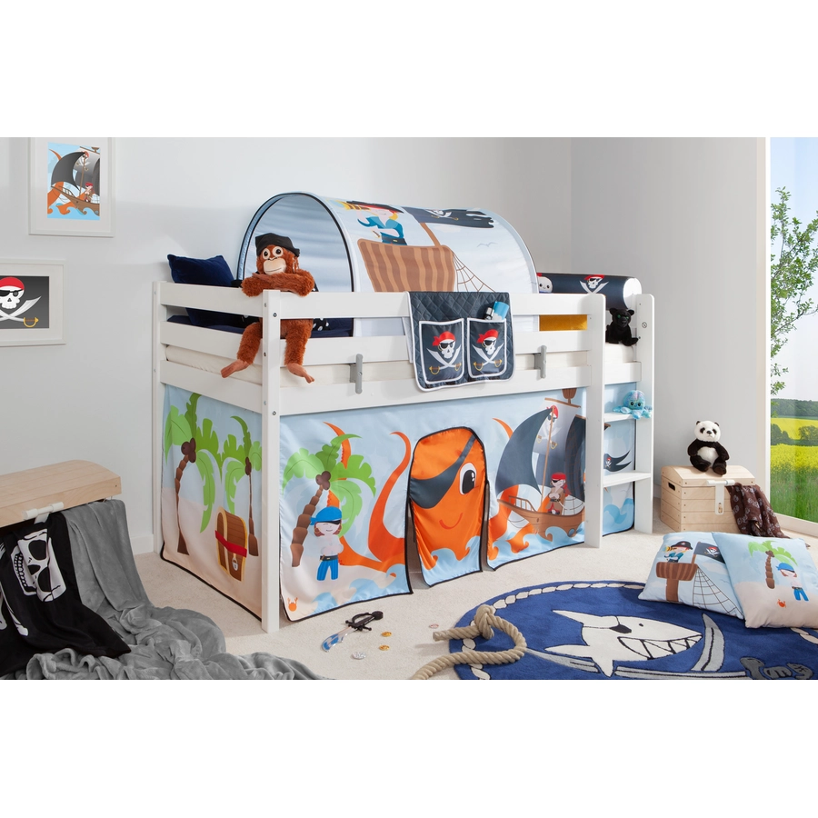 TICAA Hochbett Pirat Luan inkl. Zubehör Kiefer weiß Weiß