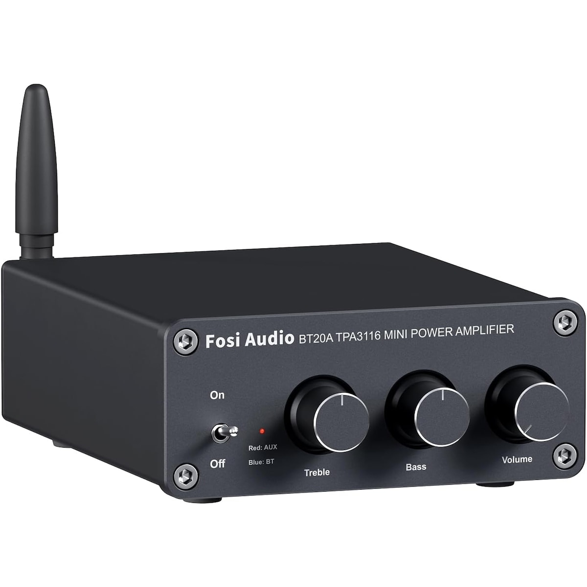 Fosi Audio Bluetooth 5.0 & R/L forsterker 100W x 2 med volum-, bass- og diskantkontroll, svart