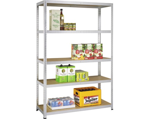 Robuuste stellingkast Strong 175, gegalvaniseerd, 176x120x45 cm, 5 houten legborden, draagvermogen 875 kg