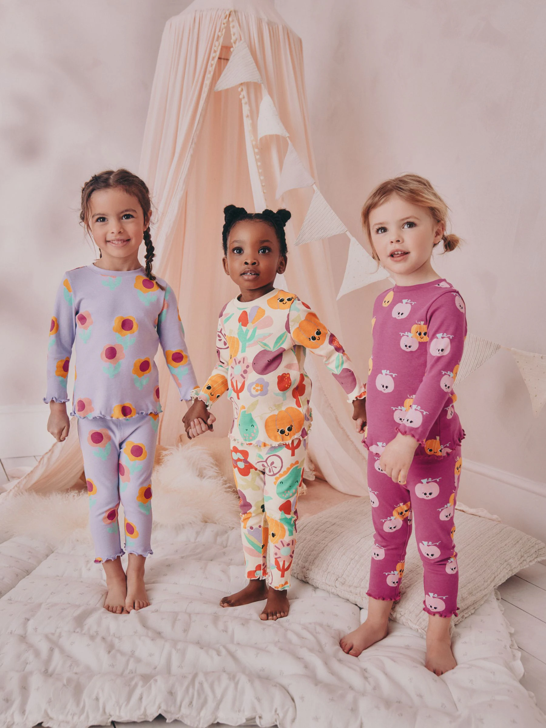 Paars met pompoenprint - Verpakking van 3 knusse pyjama's (9 mnd-10 jr)