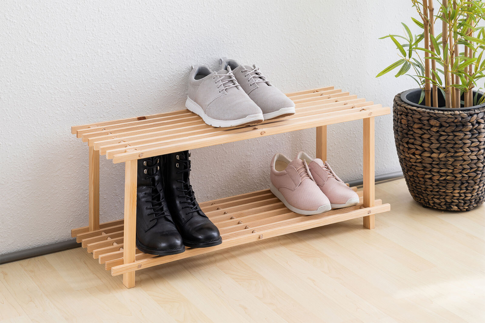 Schuhregal 2 Ebenen 77x30x26 cm Kiefernholz