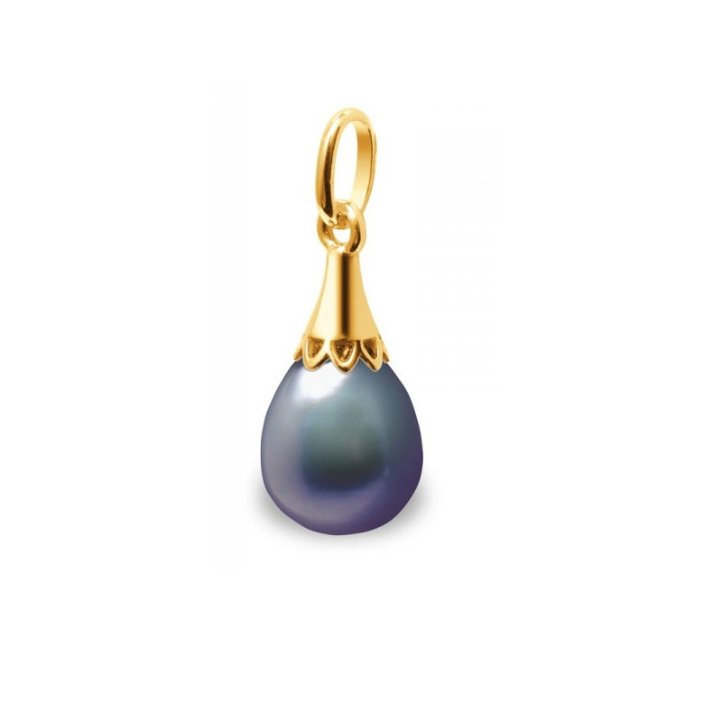 Pendentif Perle de Culture d'eau douce Noire et Or Jaune 375/1000