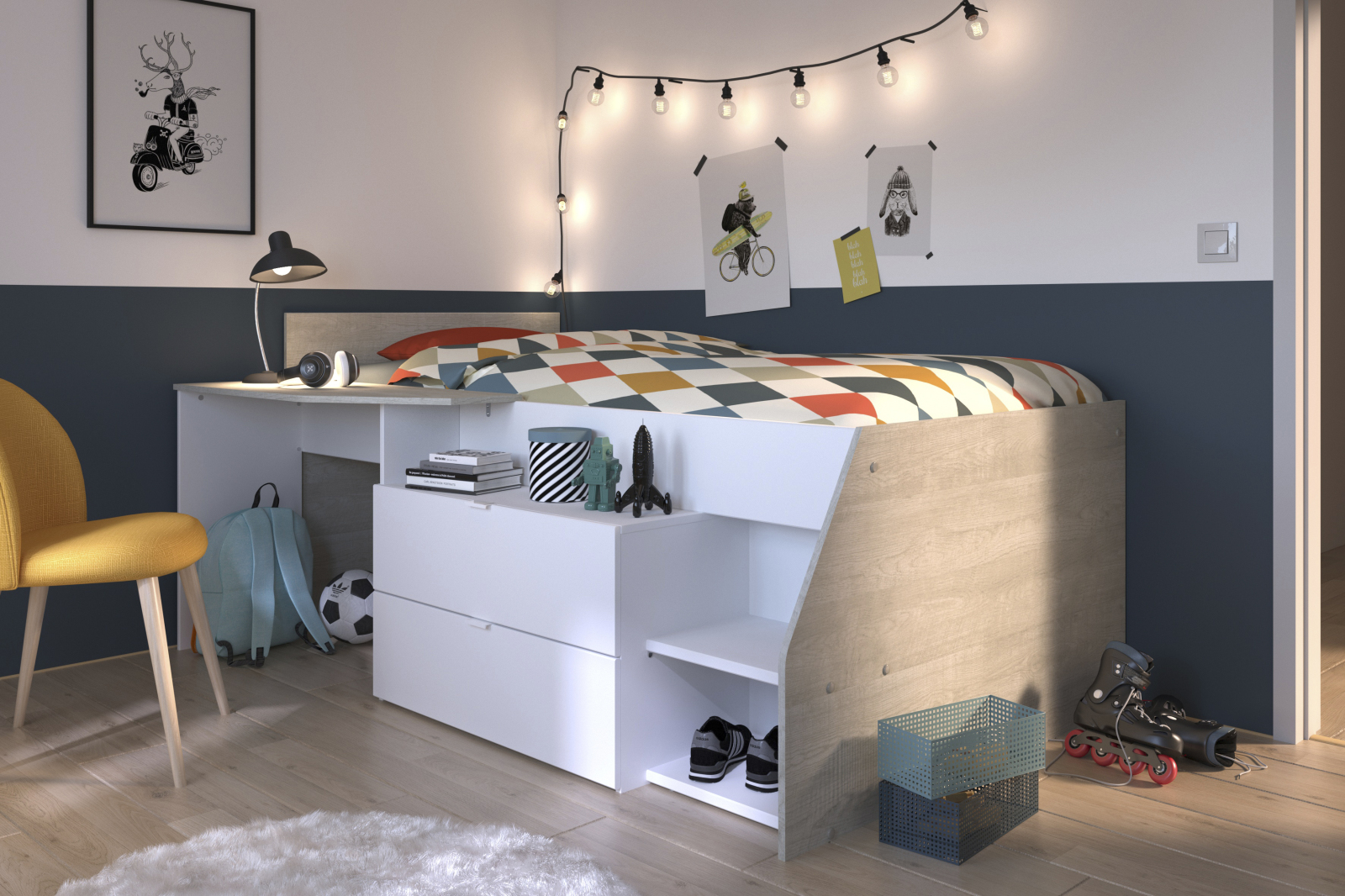 Jugendbett MILKY A - weiß - Grey Loft - 90x200 cm