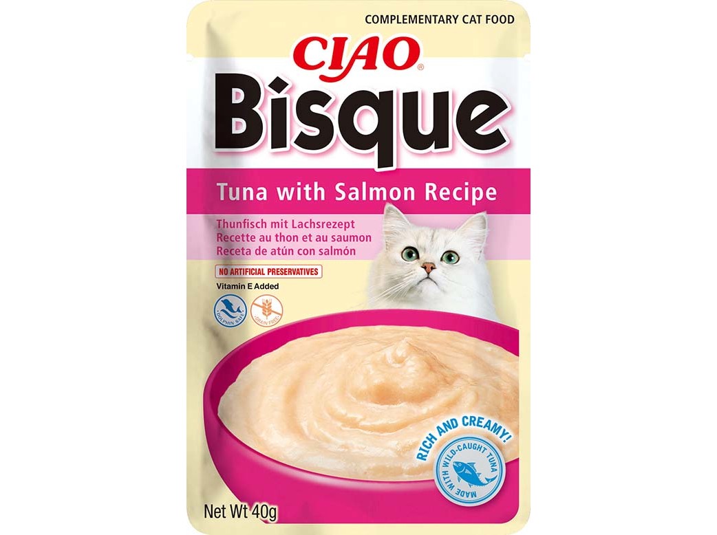 COMIDA HÚMIDA GATO CIAO BISQUE ATUM/SALMÃO 40G