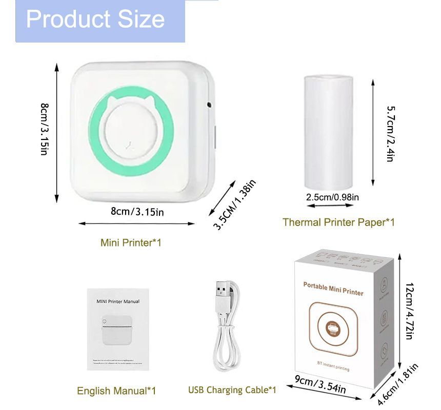 HOMTEC - USB oplaadbare Bluetooth thermische printer met papier