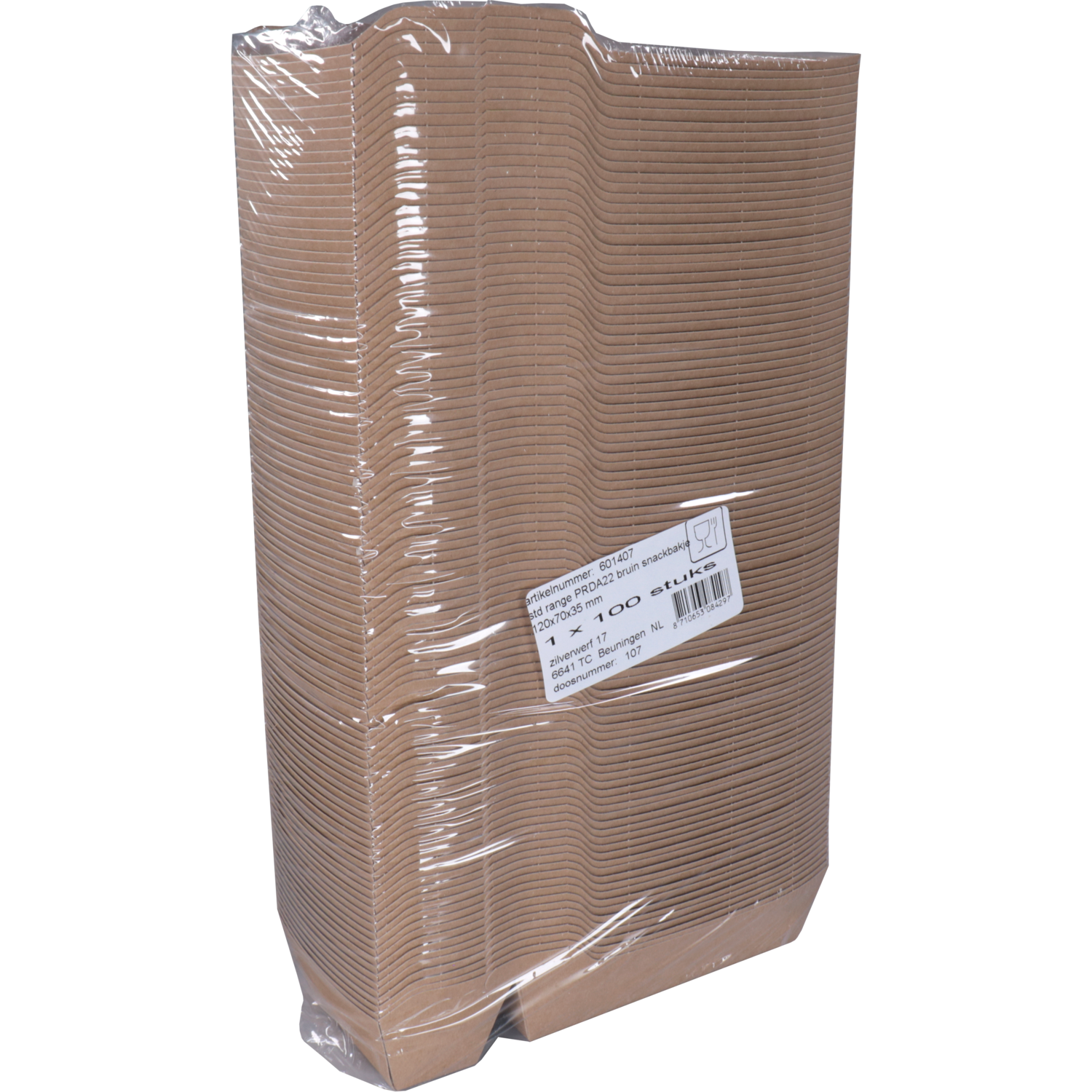 Bak, Karton, A9+1/A22, snackbak, 150x70x35mm, bruin