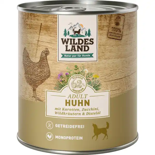 Hundefutter Adult Huhn mit Karotten, Zucchini, Wildkräutern und Distelöl