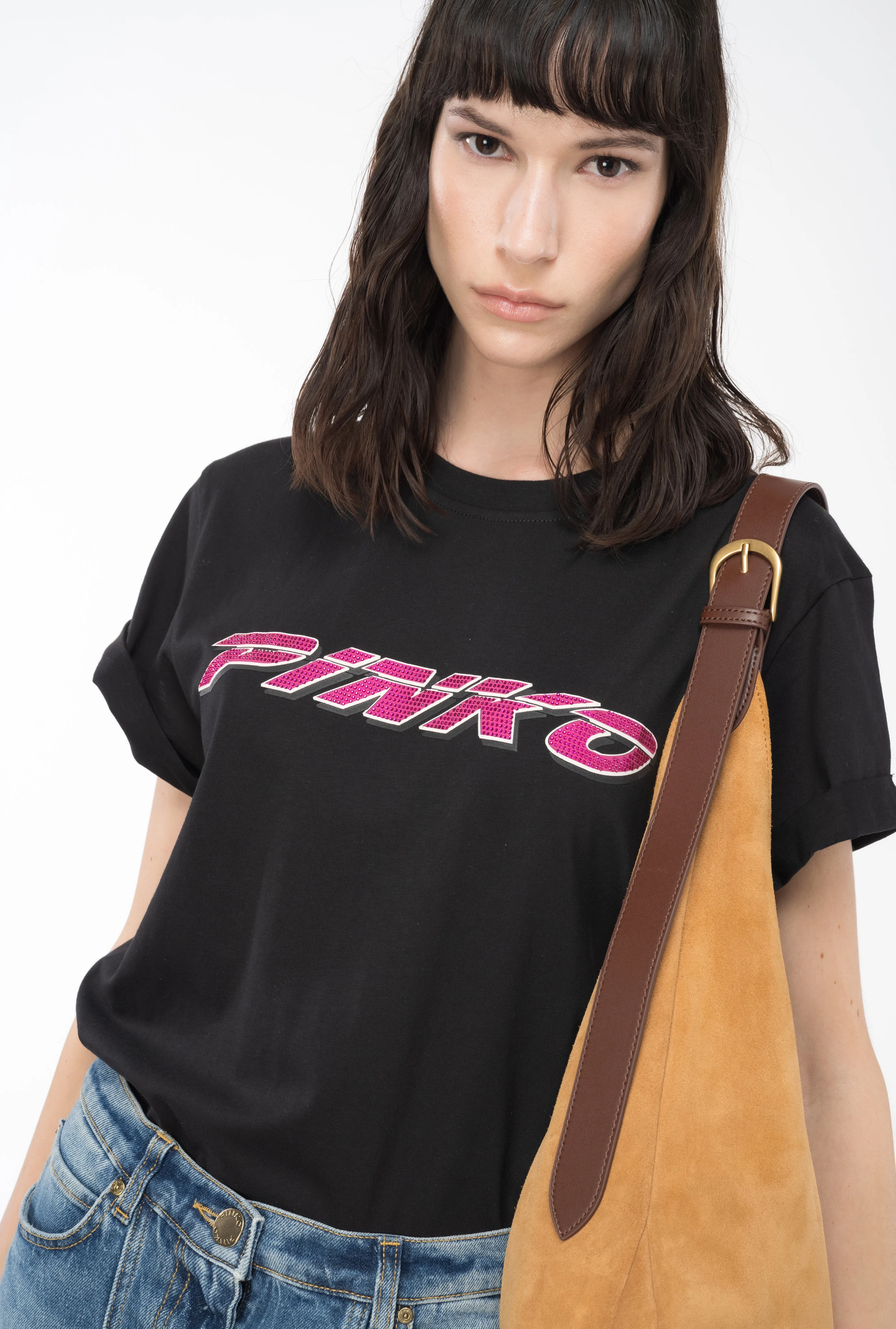 T-shirt avec imprimé pinko à strass | Multicolore