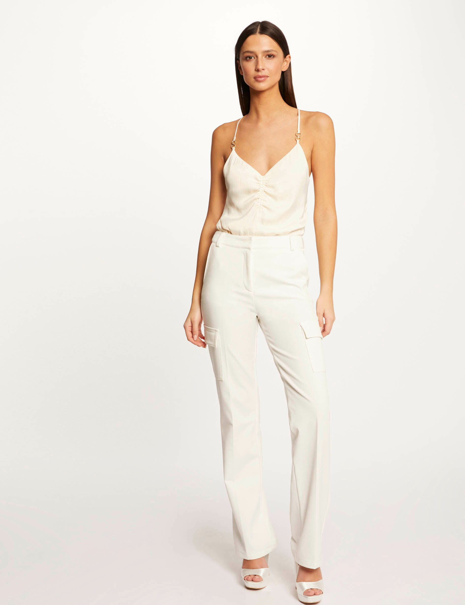 Pantalon droit avec poches latérales ecru femme - ecru