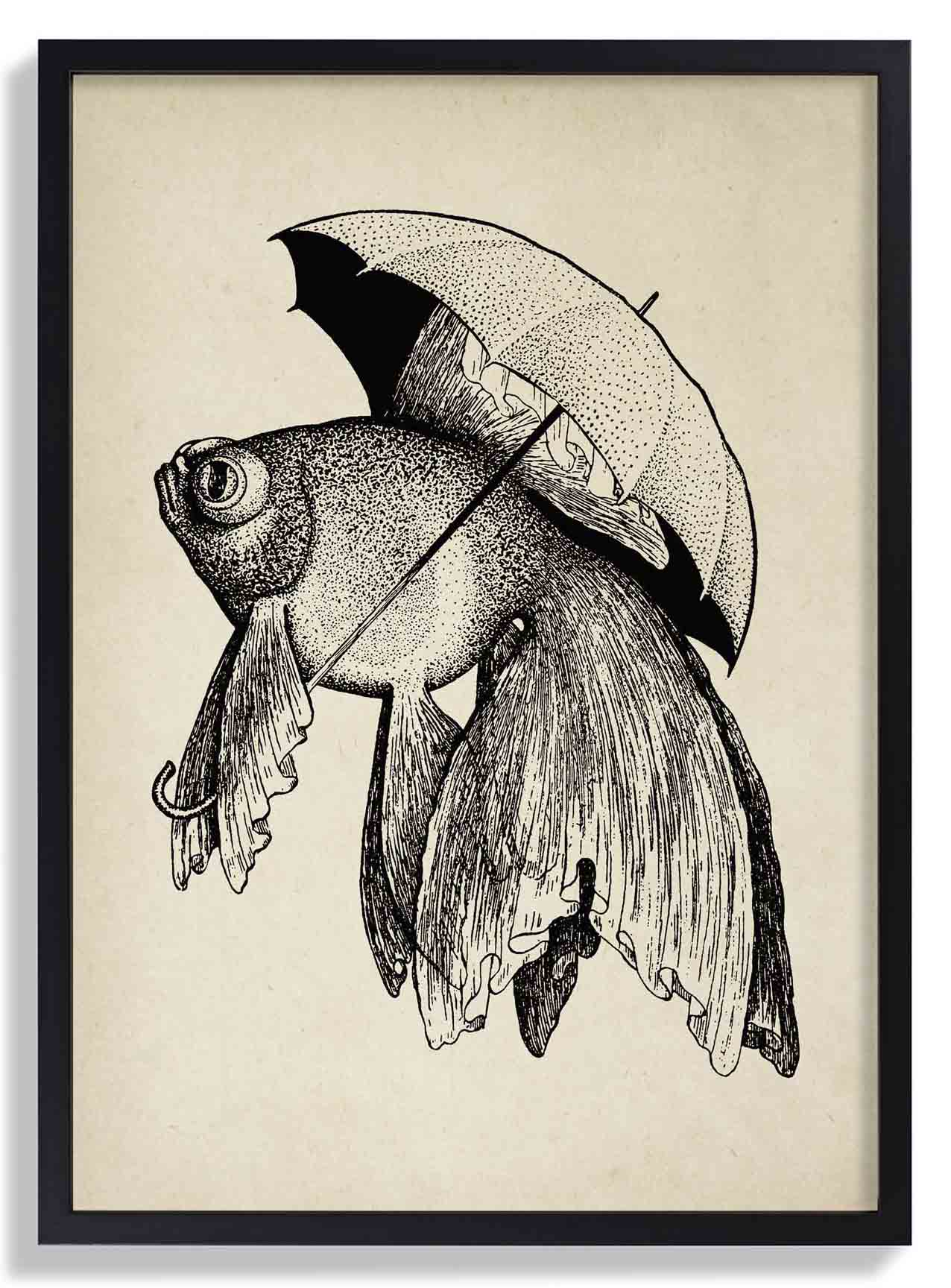 Antiker Fisch mit Regenschirm