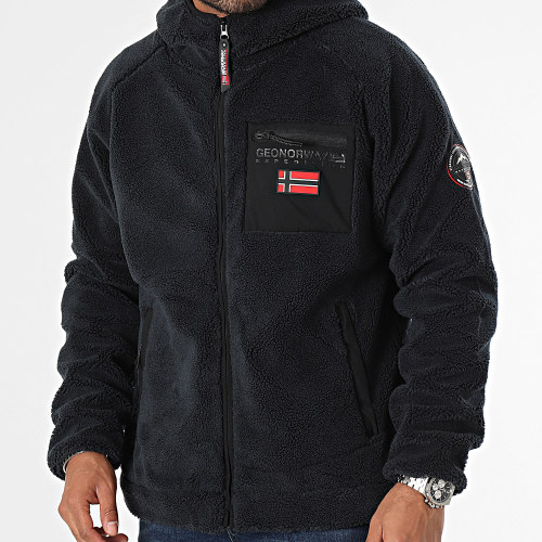 Veste Polaire Zippée Capuche Bleu Marine