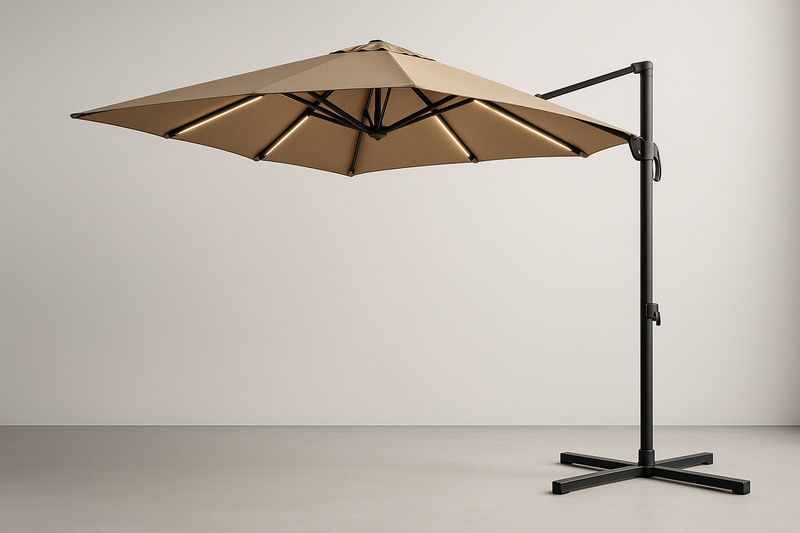 Freistehender Sonnenschirm Aluminium LED-Beleuchtung Beige Ø 300 cm