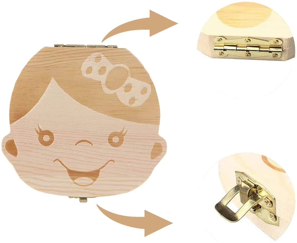 Holz Kinder Milchzahn Schatulle Zähnchen Aufbewahrungsbox mit Innengravur - Mädchen
