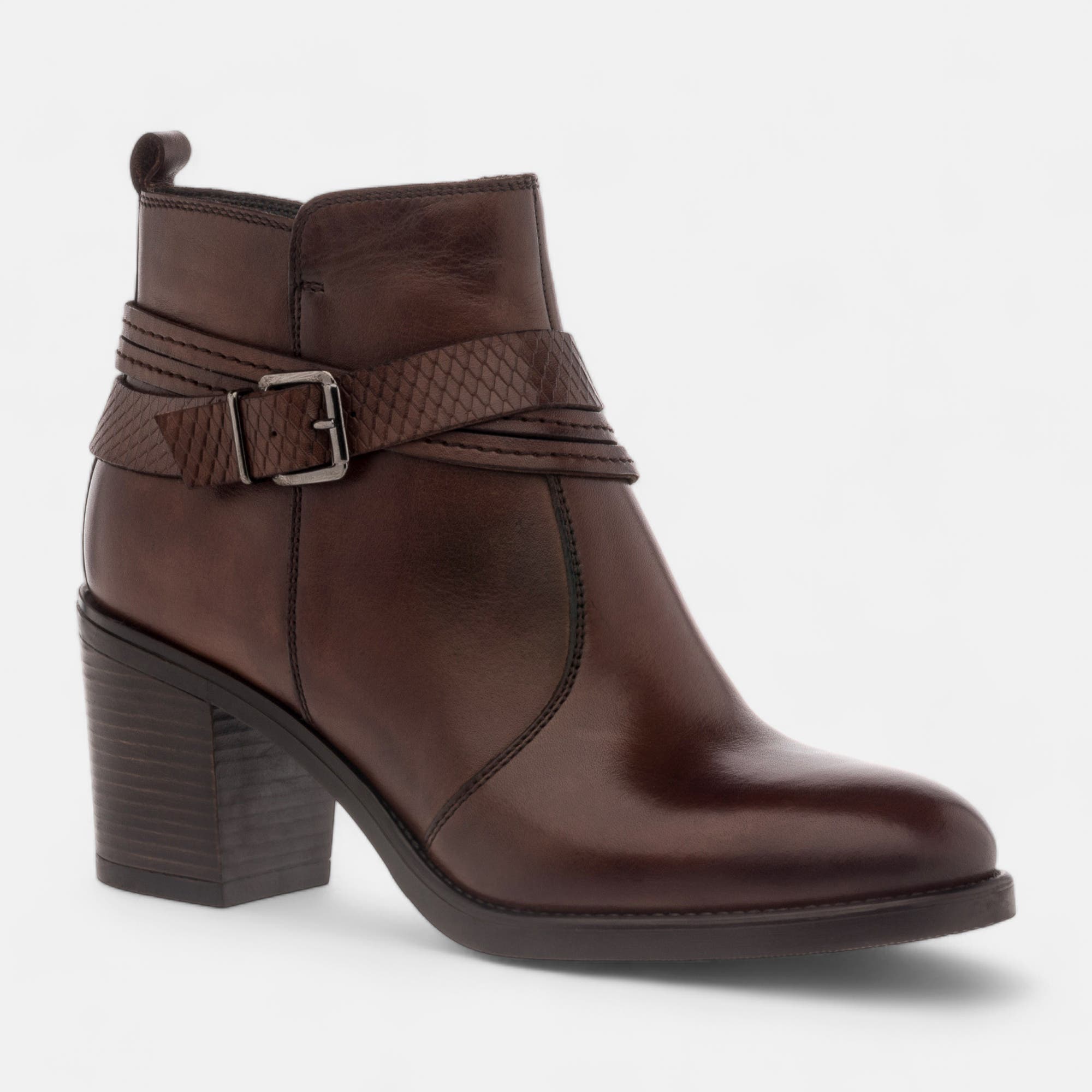 Bottines à talon Femme en cuir cognac