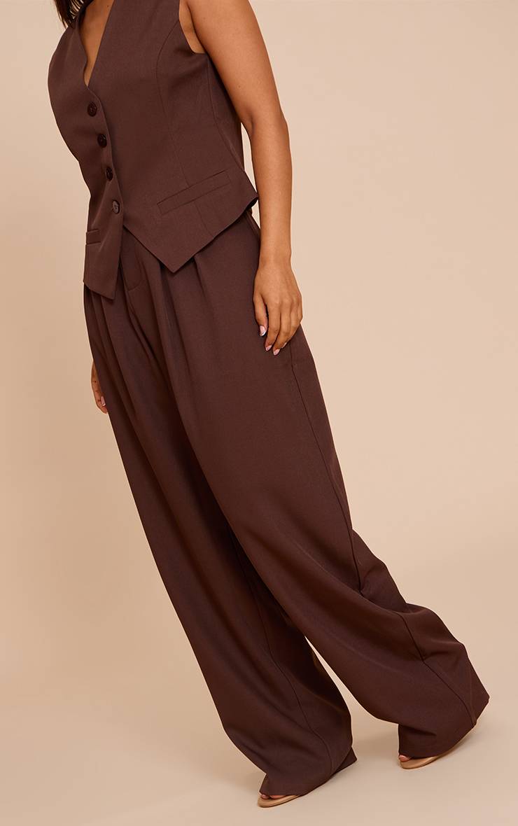Chocolat Pantalon Large Taille Haute Ajusté Petite