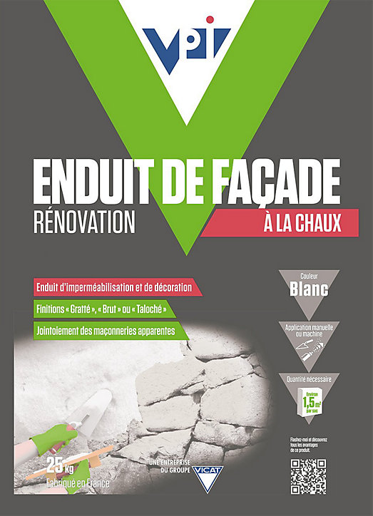 Enduit de façade rénovation chaux blanc 25 kg